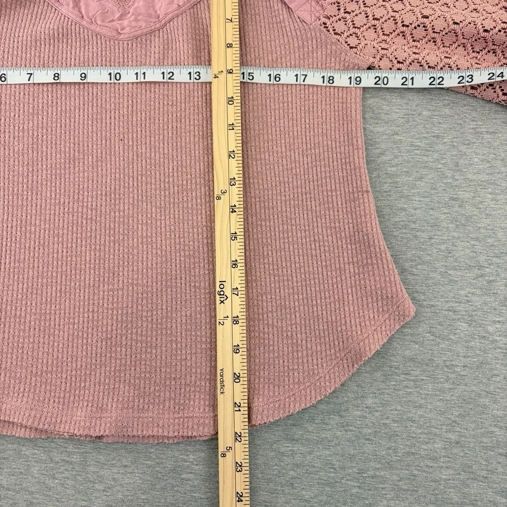 Free People Pink Thermal‎ Lace Long Sleeve Top XS Boho Cottagecore